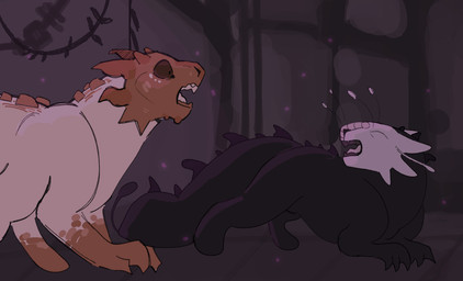 ambiguous_gender angry black_body claws detailed_background duo eyeless feral fight horn open_mouth quadruped scales size_difference spikes tail tan_body teeth tongue mvmvrkio rain_world videocult clarity_(mvmvrkio) sidestep_(mvmvrkio) black_lizard_(rain_world) caramel_lizard_(rain_world) lizard lizard_(rain_world) reptile scalie digital_media_(artwork) hi_res