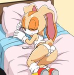 anthro big_ears blush camisole clothing crotch_seam female footwear gloves handwear panties shoes sleeping smile socks solo tail underwear white_camisole white_clothing white_panties white_underwear young young_female kasumin_(artist) sega sonic_the_hedgehog_(series) cream_the_rabbit humanoid lagomorph leporid mammal rabbit