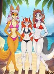 1ndigocat anthro beach big_legs bikini black_clothing black_swimwear breasts canid canine caracal caracal_(genus) caracat cat_smile chubby_legs clothing colored_sketch detailed_background domestic_cat eyelashes fan_character felid feline felis female fluffy fluffy_tail fox green_eyes grey_clothing grey_swimwear group hair hi_res indigo lips lipstick long_eyelashes maika makeup mammal markings medium_breasts mole_(marking) mountain orange_hair palm_tree paws pink_clothing pink_lips pink_lipstick pink_lock pink_swimwear pinup plant pose red_clothing red_fox red_swimwear rock sea silver_fox sketch small_breasts summer swimwear tail tail_tuft thick_thighs tree trio true_fox tuft two-piece_swimsuit water white_hair yellow_eyes