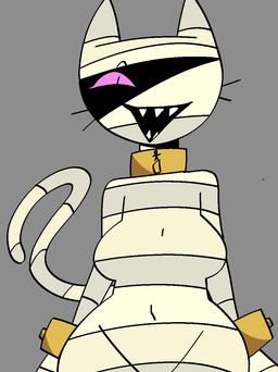 anthro breasts collar curvy_figure female female_anthro front_view grey_background mummy_wrappings navel_outline open_mouth open_smile purple_sclera sharp_teeth simple_background smile solo tail teeth whiskers wide_hipped_anthro wide_hipped_female wide_hips xarop77 domestic_cat felid feline felis mammal mummy undead 2025 digital_drawing_(artwork) digital_media_(artwork) hi_res portrait