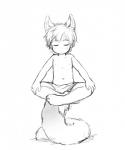 clothed clothing crosslegged_pose male meditation navel simple_background solo topless white_background young bokustar_fox animal_humanoid canid canid_humanoid canine canine_humanoid fox_humanoid humanoid mammal mammal_humanoid 2018 hi_res monochrome sketch