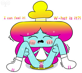 blue_body blue_skin blush blush_lines bodily_fluids bottomless bottomless_female bottomless_humanoid bottomwear clothed clothing dialogue dildo dildo_in_vagina dildo_insertion eyes_closed female female_humanoid footwear genital_fluids genitals hair hands_on_legs holding_object looking_at_viewer multicolored_hair no_underwear not_furry on_model open_mouth penetration rainbow_hair raised_bottomwear raised_clothing raised_skirt sex_toy sex_toy_in_vagina sex_toy_insertion shirt shoes simple_background skirt solo spread_legs spreading sweat sweatdrop tears tears_of_pain tears_of_pleasure topwear vaginal vaginal_fluids vaginal_penetration vulva white_background white_clothing white_shirt white_topwear yellow_bottomwear yellow_clothing yellow_skirt saffersoft cartoon_network the_amazing_world_of_gumball rachel_wilson humanoid rainbow_lass 2024 hi_res