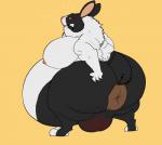 2011 anthro anus belly big_belly big_breasts big_butt breasts butt gynomorph huge_breasts hyper hyper_pregnancy intersex lagomorph leporid mammal pregnant pregnant_intersex rabbit riis simple_background solo yellow_background