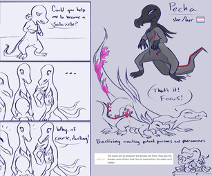 berry biped bipedal_feral colored_fire dialogue eating eyes_closed female feral fire food fruit grey_body grey_scales group lgbt_pride open_mouth orange_body orange_scales pink_fire plant pride_colors pupils purple_eyes purple_fire raised_tail scales slit_pupils speech_bubble support tail text text_box transgender_pride_colors snivyartjpeg nintendo pokemon generation_7_pokemon pokemon_(species) salandit salazzle black_and_white comic english_text monochrome trans_(lore) trans_woman_(lore)