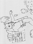 2023 5_fingers :3 absurd_res anthro belt biped bottomwear canid canine canis cheek_tuft chest_tuft clothed clothing dodgeball dodging doge dogelore domestic_dog english_text eyebrows facial_tuft fingers footwear gesture grin hand_gesture hi_res holding_object holding_paper humanoid_hands inktober inktober_2023 jacket leaning leaning_backward line_art looking_at_viewer m3g4 male mammal meme monochrome neo number ok_sign owo pants paper parody shoes smile solo tail text the_matrix thick_eyebrows topwear traditional_media_(artwork) tuft year zipper