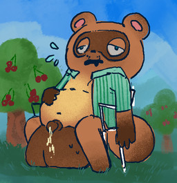 after_orgasm anthro balls balls_on_ground big_balls bodily_fluids cum drooling ejaculation genital_fluids genitals huge_balls humanoid_genitalia humanoid_penis larger_but_small lawn_chair male outside penis saliva small_penis solo sweat sweatdrop tired doggirlofparadise animal_crossing nintendo tom_nook_(animal_crossing) canid canine mammal raccoon_dog tanuki
