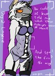 anthro camera_view clothing dialogue female fur legwear lingerie multicolored_body multicolored_fur orange_eyes orange_sclera pupils slit_pupils text thigh_highs naysayingmongrel kinktober the_nature_of_predators lana_(naysayingmongrel) venlil_(the_nature_of_predators) english_text