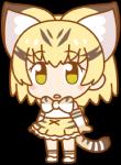 armwear big_head biped blonde_hair blush bottomwear bow_(feature) bow_tie brown_hair brown_stripes brown_tail chibi clothing elbow_gloves eyelashes female flat_chested footwear front_view frown gloves hair handwear human_and_animal_ears inner_ear_fluff japanese legwear light_body light_skin long_tail markings multi_ear multicolored_hair multicolored_tail noseless open_frown open_mouth plantigrade shoes simple_background skirt socks solo standing striped_hair striped_markings striped_tail stripes tail tail_markings tan_body tan_skin tan_tail toony transparent_background tuft two_tone_hair white_clothing white_tail yellow_clothing yellow_eyes unknown_artist kemono_friends sand_cat_(kemono_friends) animal_humanoid felid felid_humanoid feline feline_humanoid humanoid mammal mammal_humanoid sand_cat_humanoid alpha_channel digital_drawing_(artwork) digital_media_(artwork) full-length_portrait low_res official_art portrait yellow_theme