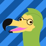 ambiguous_gender beak eyewear glasses green_body long_beak mohawk open_mouth solo yellow_eyes oxreth avian bird columbid dodo recently_extinct_species 1:1 headshot_portrait hi_res icon portrait