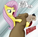 angry dialogue duo female feral fight nude text dcencia friendship_is_magic hasbro my_little_pony fluttershy_(mlp) bear equid equine horse mammal pony english_text