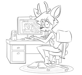 4_toes anthro antlers barefoot bottomless butt caught_in_the_act chair claws clothed clothing cloven_hooves computer desk electronics erection feet foot_fetish furniture genitals hooved_plantigrade hooved_toes hooves horn humanoid_feet looking_at_porn looking_at_viewer male penis plantigrade pornography soles solo spread_toes swivel_chair table toes hotbrotkuroi basil_(hotbrotkuroi) deer mammal 2020 black_and_white monochrome