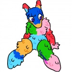 1:1 aliasing animate_inanimate anthro arm_support athletic athletic_anthro athletic_female biped blue_body blue_fur blue_stripes breasts countershade_face countershading digital_media_(artwork) equid eyelashes featureless_breasts featureless_crotch featureless_feet featureless_legs feet female fluffy full-length_portrait fur green_body green_fur isomaru living_pinata looking_down mammal monica_(isomaru) multicolored_body multicolored_fur nude orange_body orange_countershading orange_fur pinata pink_body pink_fur portrait purple_eyes rainbow_body rainbow_fur red_body red_fur signature simple_background sitting solo stripes white_background