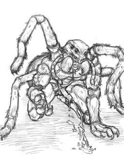 bodily_fluids captured claws cum cum_drip cum_string cumshot dripping duo ejaculation erection feral forced fusion genital_fluids genitals human_to_humanoid humanoid_genitalia kneeling male male/male merging mid_transformation nude rape saliva saliva_string sex sharp_teeth simple_background species_transformation sweat teeth transformation cidius alien arachnid arthropod human mammal spider 3:4 monochrome