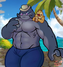 abs anthro beach big_butt bulge butt clothed clothing cloud day duo eyewear headgear headwear male meal muscular muscular_humanoid muscular_male nature nature_background pecs sitting sky sunglasses thick_arms topless topless_male sucio_pelon disney lilo_and_stitch gantu reuben_(lilo_and_stitch) alien alien_humanoid animal_humanoid aquatic aquatic_humanoid cetacean cetacean_humanoid experiment_(lilo_and_stitch) humanoid mammal whale_humanoid hi_res