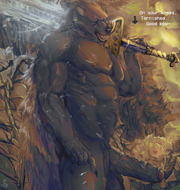 anthro balls butt claws dominant erection foreskin fur genitals good_boy grey_body holding_melee_weapon holding_object holding_sword holding_weapon humanoid_genitalia humanoid_penis looking_at_viewer male melee_weapon muscular muscular_male nipple_piercing nipples nude penis piercing scar smile solo sword teeth text tongue vein veiny_penis weapon artjackal elden_ring fromsoftware blaidd_(elden_ring) canid canine canis mammal wolf english_text hi_res