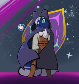 anthro cloak clothing male mega_stone solo jaylus_t_meowstic nintendo pokemon fan_character generation_6_pokemon meowstic meowstic_(male) pokemon_(species) absurd_res hi_res