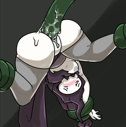 4_fingers areola blush bone butt cloak clothing female fingers genitals grey_clothing grey_legwear grey_stockings legwear narrowed_eyes nipples penetration restrained restrained_arms restrained_by_tentacles restrained_legs sex simple_background skeleton solo spread_legs spreading stockings tentacle_in_vagina tentacle_penetration tentacle_sex tentacles thick_thighs torn_clothing upside_down vaginal vaginal_penetration vulva snazzle_snapp animated_skeleton humanoid undead 2022 digital_drawing_(artwork) digital_media_(artwork)