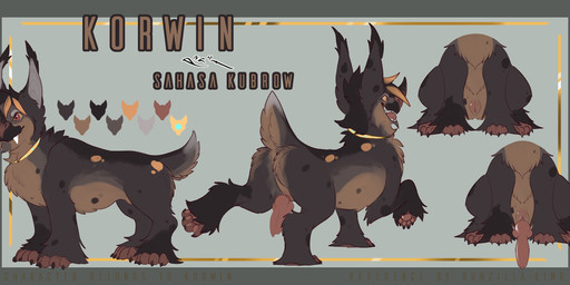 animal_genitalia animal_penis bat_nose brown_body canine_genitalia canine_penis claws collar ear_tuft fangs feral front_view fur genital_slit genitals gold_(metal) gold_collar knot male metal_collar mouth_closed multicolored_body multicolored_fur open_mouth pawpads paws penis rear_view sheath smile solo spots tail teeth text tuft two_tone_body two_tone_fur bunzillaking digital_extremes tencent warframe korwin kubrow digital_media_(artwork) english_text hi_res model_sheet watermark