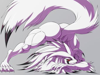 anthro ass_up butt claws fangs fur hair jack-o'_pose long_hair looking_at_viewer male muscular muscular_anthro muscular_legs muscular_male nude overbite pose red_eyes solo teeth white_body white_fur arskie198 asian_mythology east_asian_mythology japanese_mythology mythology shiro_kamaitachi kamaitachi mammal mustelid musteline true_musteline yokai 4:3 hi_res
