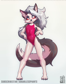 4_toes 5_fingers adolescent aged_down anthro barefoot biped black_nose claws clothed clothed_anthro clothed_female clothing cocked_hip ear_piercing eyebrows eyelashes fangs feet female female_anthro fingers flat_chested front_view hair highleg leotard logo long_hair looking_at_viewer one-piece_swimsuit piercing pose red_clothing red_sclera red_swimwear simple_background solo sport_swimsuit spread_legs spreading standing swimwear tail teeth text toe_claws toes white_background young young_anthro young_female sugarlesspaints hellaverse helluva_boss mythology loona_(helluva_boss) canid canid_demon canine demon hellhound mammal mythological_canine mythological_creature 2025 artist_logo artist_name dated digital_media_(artwork) english_text full-length_portrait hi_res portrait shaded soft_shading