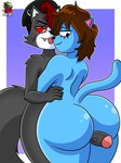 3:4 5_fingers anthro arm_tuft beanie_only bedroom_eyes big_butt black_body black_eyes black_fur black_nose blep blue_body blue_fur brown_hair bubble_butt butt canid canid_demon canine demon domestic_cat duo ear_piercing embrace eyebrows eyelashes fangs felid feline felis fingers fluffy fluffy_tail fur genitals hair head_tuft hellhound hi_res hug interspecies looking_at_another looking_at_partner looking_back looking_down lucky_(bluearts02) male male/male mammal mythological_canine mythological_creature mythology narrowed_eyes no_irises penis piercing pink_inner_ear red_hair red_sclera scar seductive sex simple_background smile smirk tail teeth thick_thighs thigh_sex tongue tongue_out tuft vash_art vein veiny_penis white_eyes white_inner_ear white_muzzle