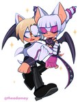 carrying_another carrying_partner clothing cosplay costume crossover_cosplay duo female jacket male male/female smile topwear theadamay1 capcom resident_evil sega sonic_the_hedgehog_(series) street_fighter juri_han leon_kennedy rouge_the_bat silver_the_hedgehog crossover