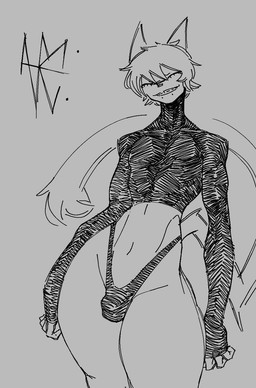 anthro athletic braces bulge clothing detailed_bulge femboy hair male naughty_face short_hair slim solo standing teeth thong tight_clothing tooth_gap underwear nyakenark felid feline mammal hi_res monochrome