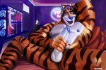 ahegao anthro bed bedroom countershading electronics fake_cat_ears fake_ears furniture headphones looking_pleasured male mascot masturbation microphone muscular muscular_anthro muscular_male nipples pubes solo ekoi1995 frosted_flakes kellogg's vtuber tony_the_tiger felid mammal pantherine tiger absurd_res hi_res