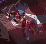 bed bedroom bodily_fluids decepticon drooling duo eye_patch eyes_closed eyewear furniture hug lying machine male not_furry on_bed open_mouth pillow red_eyes saliva simple_background size_difference sleeping vehicle wheel yellow_eyes herzspalter schandbringer hasbro takara_tomy transformers transformers:_prime transformers_aligned_continuity breakdown_(transformer) knock_out_(transformer) cybertronian humanoid living_machine robot stunticons digital_media_(artwork) hi_res