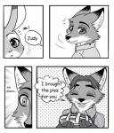 anthro canid canine clothed clothing comic dialogue disney english_text female fox fur gideon_grey hi_res judy_hopps lagomorph leporid male mammal nacchan96 nick_wilde rabbit red_fox text true_fox zootopia