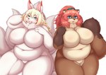 4_fingers 6_tails :3 anthro bedroom_eyes belly big_breasts biped black_nose blonde_hair blue_eyes blush breasts brown_body brown_ears brown_fur brown_nose brown_tail countershade_face countershade_legs countershade_torso countershading curvy_figure deep_navel dipstick_ears dipstick_tail duo ear_markings eye_markings featureless_breasts female fingers fluffy fluffy_tail front_view fur genitals glistening glistening_body glistening_breasts glistening_fur gloves_(marking) green_eyes hair hand_behind_head hand_on_tail heterochromia holding_tail huge_breasts humanoid_hands inner_ear_fluff kemono licking licking_lips licking_own_lips long_hair looking_at_viewer markings monotone_body monotone_fur monotone_hair monotone_tail multi_tail multicolored_body multicolored_ears multicolored_fur multicolored_tail narrowed_eyes navel neck_tuft nude open_mouth overweight overweight_anthro overweight_female pink_hair pink_inner_ear ponytail pussy red_ears red_markings seductive self_lick simple_background sitting smile tail tail_markings tan_body tan_countershading tan_fur tan_inner_ear tan_inner_ear_fluff thick_thighs three-quarter_view tongue tongue_out tuft two_tone_ears two_tone_tail voluptuous white_background white_body white_ears white_fur white_tail wide_hips shibaemonxsk asaba_(shibaemonxsk) canid canine fox mammal raccoon_dog tanuki colored digital_media_(artwork) hi_res portrait shaded three-quarter_portrait