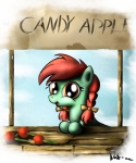 apple candy candy_apple dessert female feral food fruit hair orange_eyes pigtails plant red_hair solo neko-me hasbro my_little_pony candy_apple_(mlp) equid equine horse mammal pony 2013 absurd_res hi_res