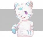 anthro male nipples one_eye_closed smile solo wink young young_anthro young_male bokustar_fox domestic_cat felid feline felis mammal 2019 hi_res