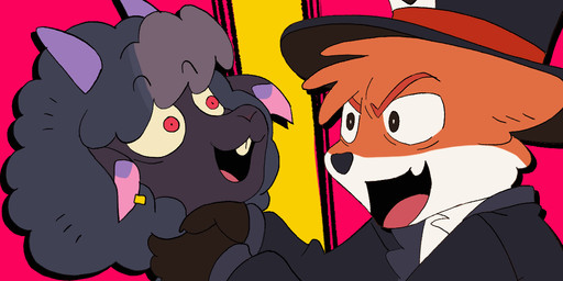 anthro clothing ear_piercing female hat headgear headwear horn male male/female piercing strangling suit_and_tie top_hat syntari meep_sheep sherman_fennec bovid canid canine caprine fennec_fox fox mammal sheep true_fox 2:1 2d_animation animated animated_gif frame_by_frame short_playtime