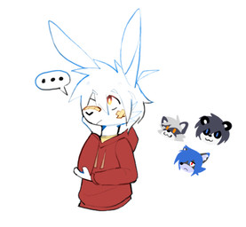 adhesive_bandage anthro clothing facial_markings hair head_markings hoodie male markings mask_(marking) one_eye_closed serious simple_background solo speech_bubble topwear axy_usagi axy_(axy_usagi) christian_(axy_usagi) drake_(axy_usagi) jean_(axy_usagi) bear canid canine canis giant_panda lagomorph leporid mammal procyonid rabbit raccoon wolf