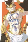 abs anthro barely_visible_genitalia barely_visible_penis clothed clothing collar genitals male muscular muscular_male pecs penis penis_base solo topless hiei0221 nekojishi studio_klondike likulau clouded_leopard felid mammal pantherine absurd_res hi_res