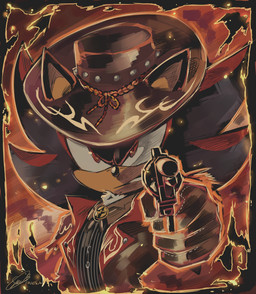 aiming_at_viewer anthro biped black_body black_clothing black_hair black_nose black_shirt black_topwear clothed clothing collared_shirt cowboy_hat dress_shirt front_view furgonomic_headwear furgonomics gesture gloves gun hair hand_gesture handgun handwear hat headgear headwear holding_gun holding_handgun holding_object holding_ranged_weapon holding_revolver holding_weapon jacket looking_at_viewer male pointing pointing_at_viewer ranged_weapon red_eyes revolver shirt solo standing topwear weapon soina sega sonic_the_hedgehog_(series) shadow_the_hedgehog eulipotyphlan hedgehog mammal 2025 half-length_portrait hi_res portrait
