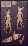 abstract_background anthro big_ears claws digitigrade fangs hair horn looking_at_viewer male pale_skin solo spade_tail tail teeth tongue tongue_out white_hair benign_light benny_(benign_light) bat mammal megabat hi_res model_sheet