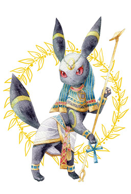 ambiguous_gender ankh black_body black_clothing blue_clothing bracelet circle_(marking) clothing ear_markings egyptian egyptian_clothing egyptian_headdress eye_markings feral gem gold_(metal) head_jewelry head_markings holding_ankh holding_object holding_staff jewelry leaf markings multicolored_clothing pawpads paws pink_pawpads pupils red_clothing red_eyes red_gem red_sclera semi-anthro shendyt simple_background slit_pupils solo staff standing tail tail_markings usekh white_background white_clothing wreath yellow_body yellow_clothing yellow_markings nameko nintendo pokemon eeveelution egyptian_god generation_2_pokemon mammal pokemon_(species) umbreon hi_res