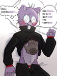 anthro blush clothed clothing dialogue duo eyewear glasses humanoid_hands lying pillow purple_body solo_focus text niniabon unicorn_wars padre_(unicorn_wars) bear mammal 2023 3:4 spanish_text translated