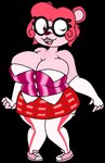 anthro armwear blinking bottomwear braces breasts clothing eyewear female footwear glasses hair legwear nerd pink_body red_hair shoes skirt solo stockings topwear unknown_artist bubble_bear bear mammal alpha_channel