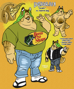 alcohol anthro areola aroused beer beverage big_areola big_breasts big_nipples bottomwear breasts buckteeth clothed clothing container denim denim_bottomwear denim_clothing disembodied_penis double_chin freckles frilly_penis fupa genitals green_hair gynomorph hair herm intersex inverted_nipples jeans markings montgomery_glands nipples nude overweight overweight_anthro pants penis penis_flaps piercing smile standing striped_markings stripes tail tan_body tapering_penis teeth ch40t1c bass_pro_shops deborah_(ch40t1c) gastropod leopard_slug mollusk hi_res model_sheet nonbinary_(lore)