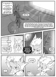 absurd_res anthro canid canine clothed clothing comic dialogue ear_piercing eldritch_abomination electronics english_text eyes_closed fox group hand_on_head hi_res inner_ear_fluff inside kif_yppreah kifyun2 male mammal monochrome phone piercing profanity prosthetic prosthetic_arm prosthetic_limb screen simple_background smile speech_bubble spread_arms standing tatsuo_kimura text trio tuft vesuvius_(undying_void) window