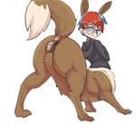 animal_genitalia animal_pussy anus brown_body brown_fur butt canine_genitalia canine_pussy clothing eyewear female fur genitals glasses hoodie presenting presenting_anus presenting_hindquarters presenting_pussy puffy_anus pussy solo topwear anonymous_artist nintendo pokemon penny_(pokemon) eevee generation_1_pokemon pokemon_(species) pokemon_taur taur