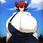 5_fingers abs big_breasts blue_sky body_size_growth breasts bulge clothing cloud fingers gloves gynomorph hair handwear holding_object holding_weapon horn huge_breasts intersex looking_at_viewer melee_weapon muscular muscular_gynomorph muscular_humanoid muscular_intersex overalls red_eyes red_hair short_hair size_transformation sky solo thick_thighs topwear torn_clothing transformation underwear weapon white_clothing white_gloves white_handwear white_topwear white_underwear hataraki_ari shimomo animal_humanoid bovid bovid_humanoid bovine bovine_humanoid cattle_humanoid humanoid mammal mammal_humanoid 1:1 2023 animated digital_media_(artwork) no_sound short_playtime webm