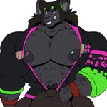 anthro big_bulge big_muscles big_pecs black_body black_fur black_hair black_nipples bottomwear bulge clothing fur hair huge_bulge huge_muscles hyper hyper_bulge hyper_muscles kerchief long_hair looking_at_viewer male melanistic muscular muscular_anthro muscular_male navel nipples pants pecs pubes shirt simple_background smile solo topwear white_background bobert vincent_(bobert) mammal rodent sciurid tree_squirrel 1:1 2019 hi_res