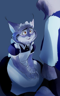 anthro apron clothing duo fur grey_body grey_fur maid_uniform male nervous paws solo suit uniform disney zootopia milton_lynxley pawbert_lynxley canada_lynx felid feline lynx mammal 5:8 hi_res father_(lore) father_and_child_(lore) father_and_son_(lore) parent_(lore) parent_and_child_(lore) parent_and_son_(lore) son_(lore)