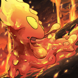 ambiguous_feral ambiguous_gender apode feral fire inside lava lavafall legless multicolored_body open_mouth orange_body pupils red_body rock solo yellow_body yellow_eyes spicyichizo nintendo pokemon elemental_creature gastropod generation_2_pokemon lava_creature mineral_fauna mollusk pokemon_(species) slugma 1:1 2025 absurd_res hi_res shaded