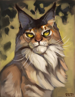 abstract_background ambiguous_gender feral fluffy fur pink_nose quadruped solo tan_body tan_fur whisker_spots whiskers white_body white_fur yellow_eyes alexpahomov domestic_cat felid feline felis maine_coon mammal 2021 digital_media_(artwork) digital_painting_(artwork) painting_(artwork) portrait