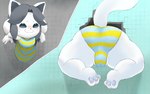 anthro butt clothed clothing female solo stripes stuck through_wall underwear unknown_artist undertale undertale_(series) temmie_(undertale) felid feline mammal tem absurd_res hi_res